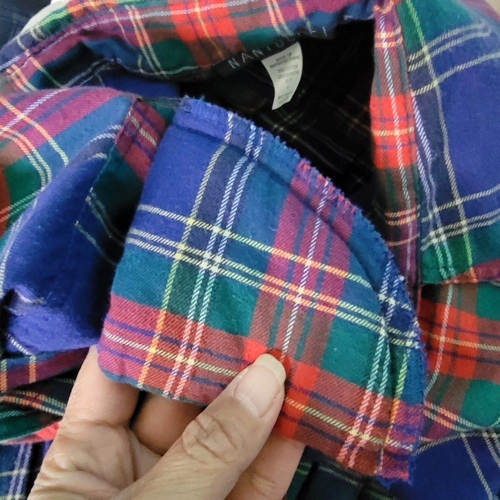 VTG NANTUCKET Flannel Dress Sz 4 Red/Blue Plaid Button-Up Long Sleeve Fit Flare - Picture 10 of 12